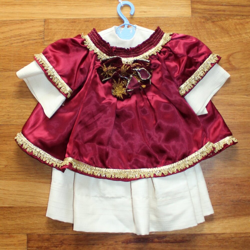 Handmade 2 Piece Cream Maroon Gold Baby Girl Christmas Dress 3M